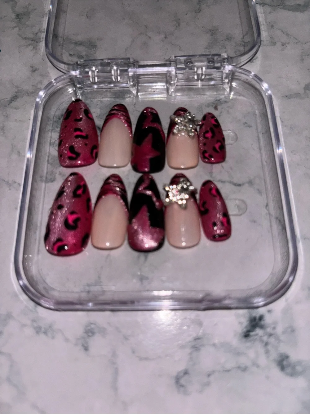 Pink Leopard & Rhinestone Press-On Nail Set